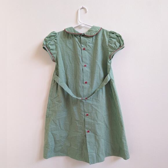 Orient Express Dress Girls Sz 5 Green Gingham Preppy Christmas Santa Smocked - Picture 3 of 5
